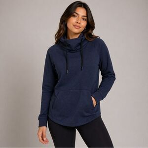 H&M Solid Navy Blue Cowl Neck Pullover Cotton Sweater Kangaroo Pocket size M